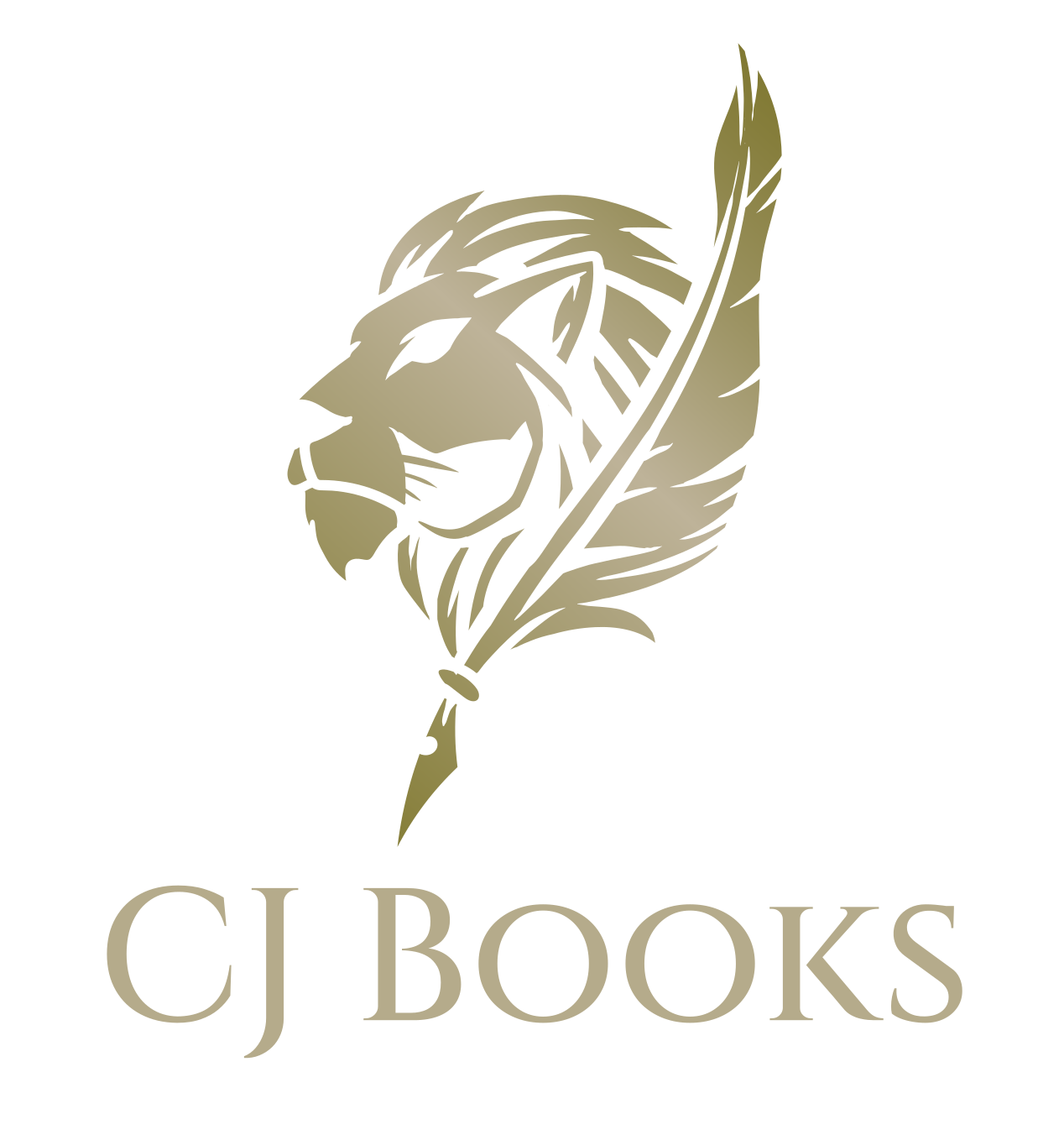 CJ Books Logo - a lion head merging into a feather fountain pen above the words CJ Books